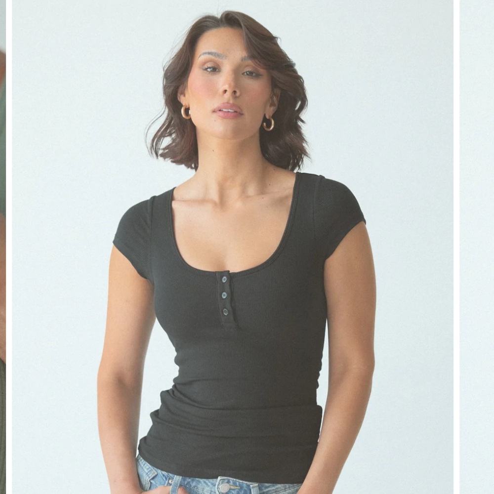NWT Klassy Network Henley T-Shirt Brami (Full Length) Size Medium, Black